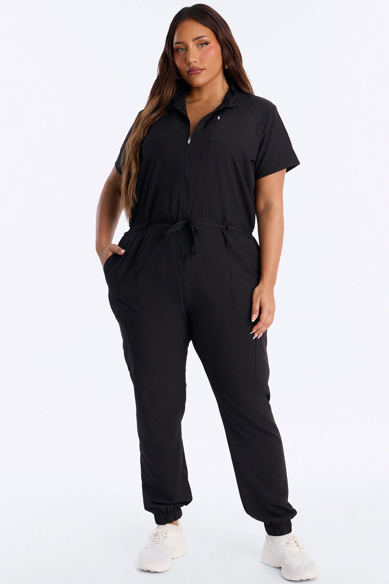 Standard Procedure Zip Up Jogger Uniform Scrub Jumpsuit - Black