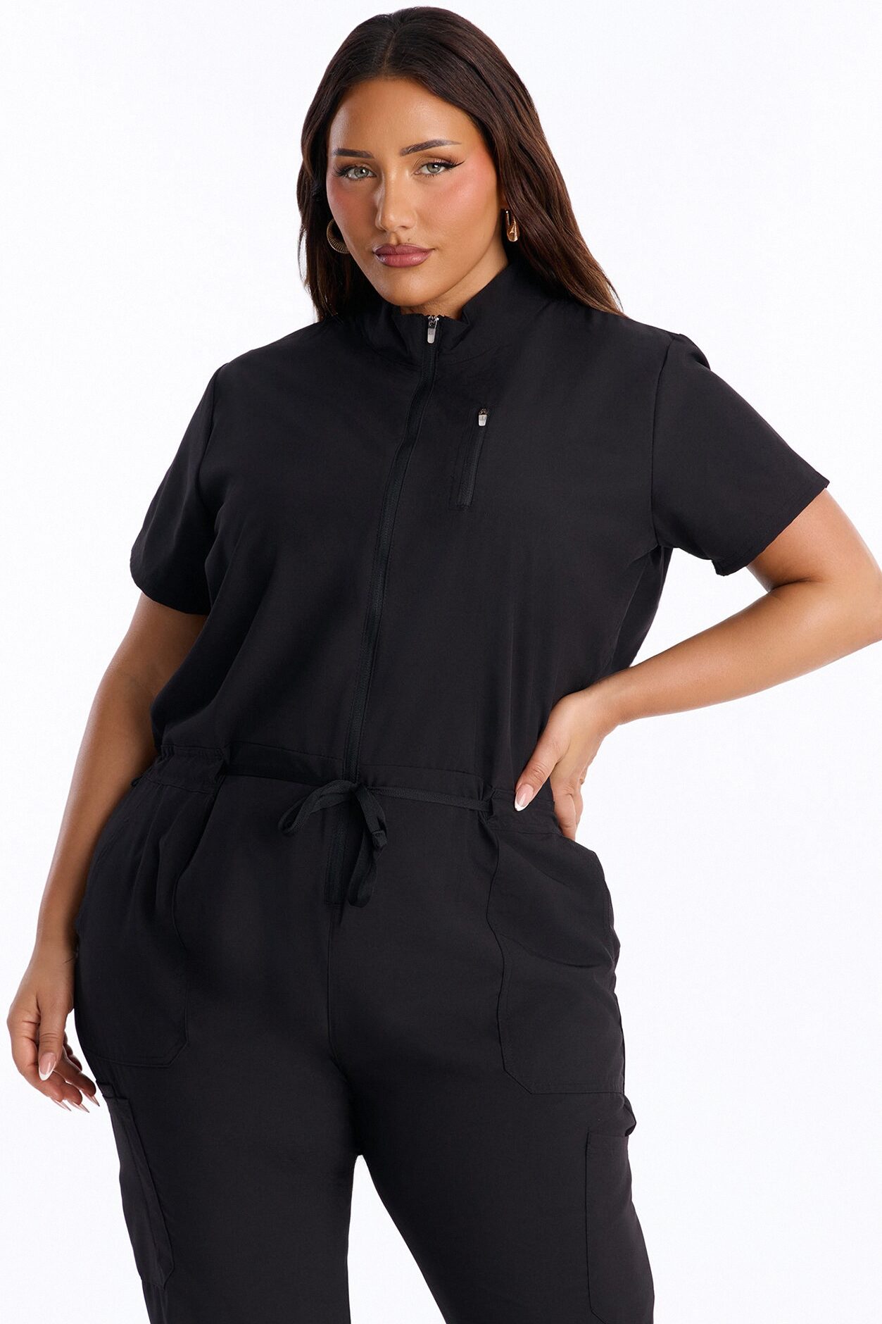 Standard Procedure Zip Up Jogger Uniform Scrub Jumpsuit - Black