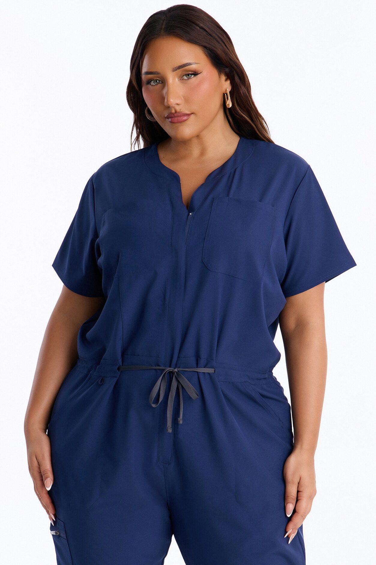 Prime Care Belted Uniform Scrub Jumpsuit - Navy