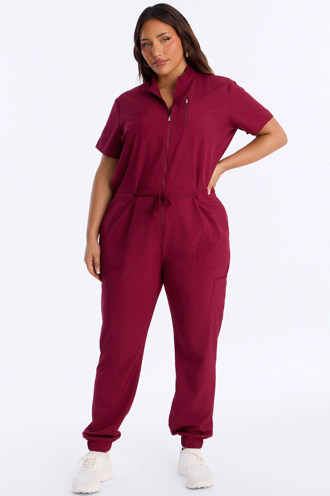 Standard Procedure Zip Up Jogger Uniform Scrub Jumpsuit - Wine