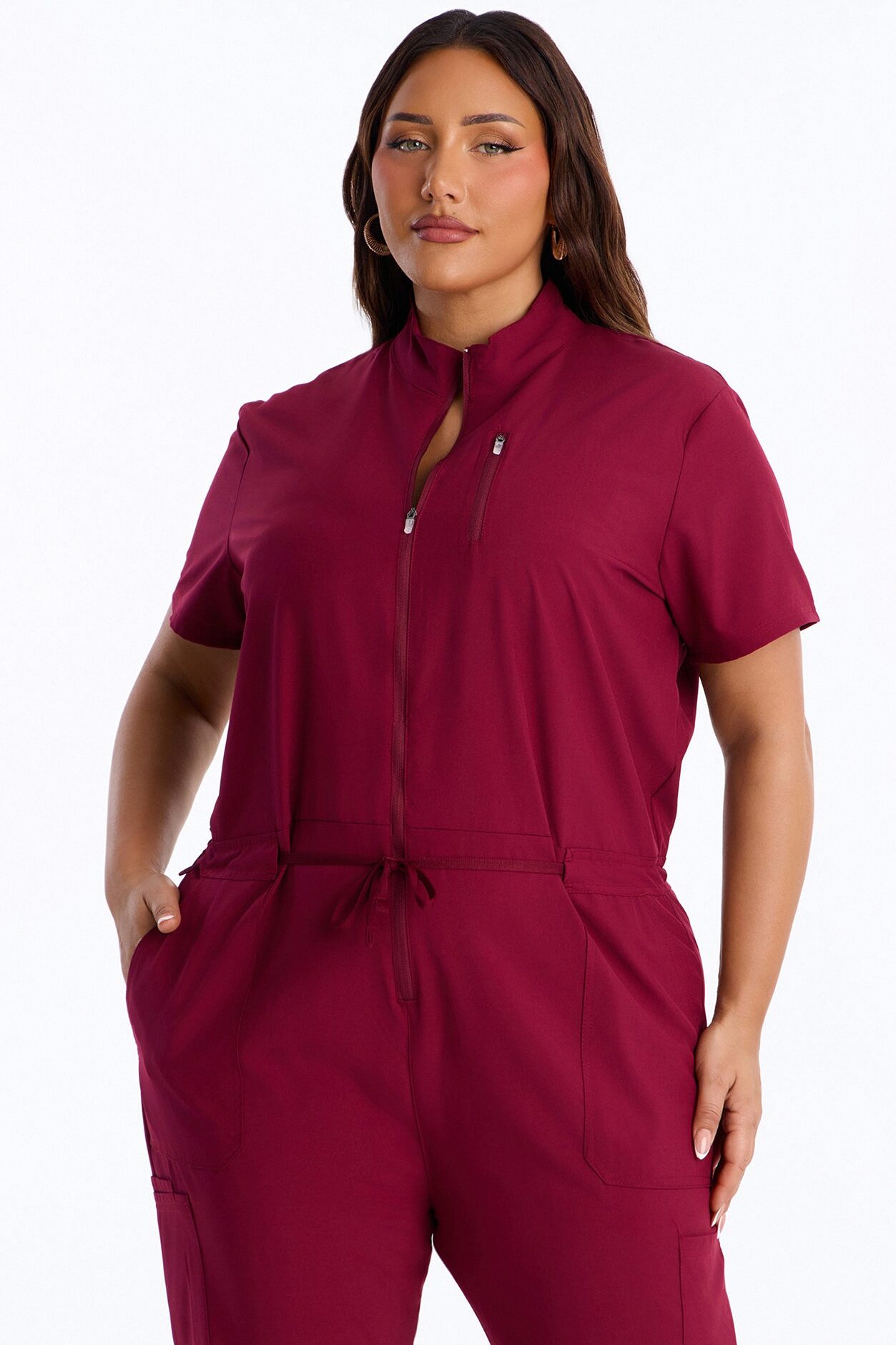 Standard Procedure Zip Up Jogger Uniform Scrub Jumpsuit - Wine
