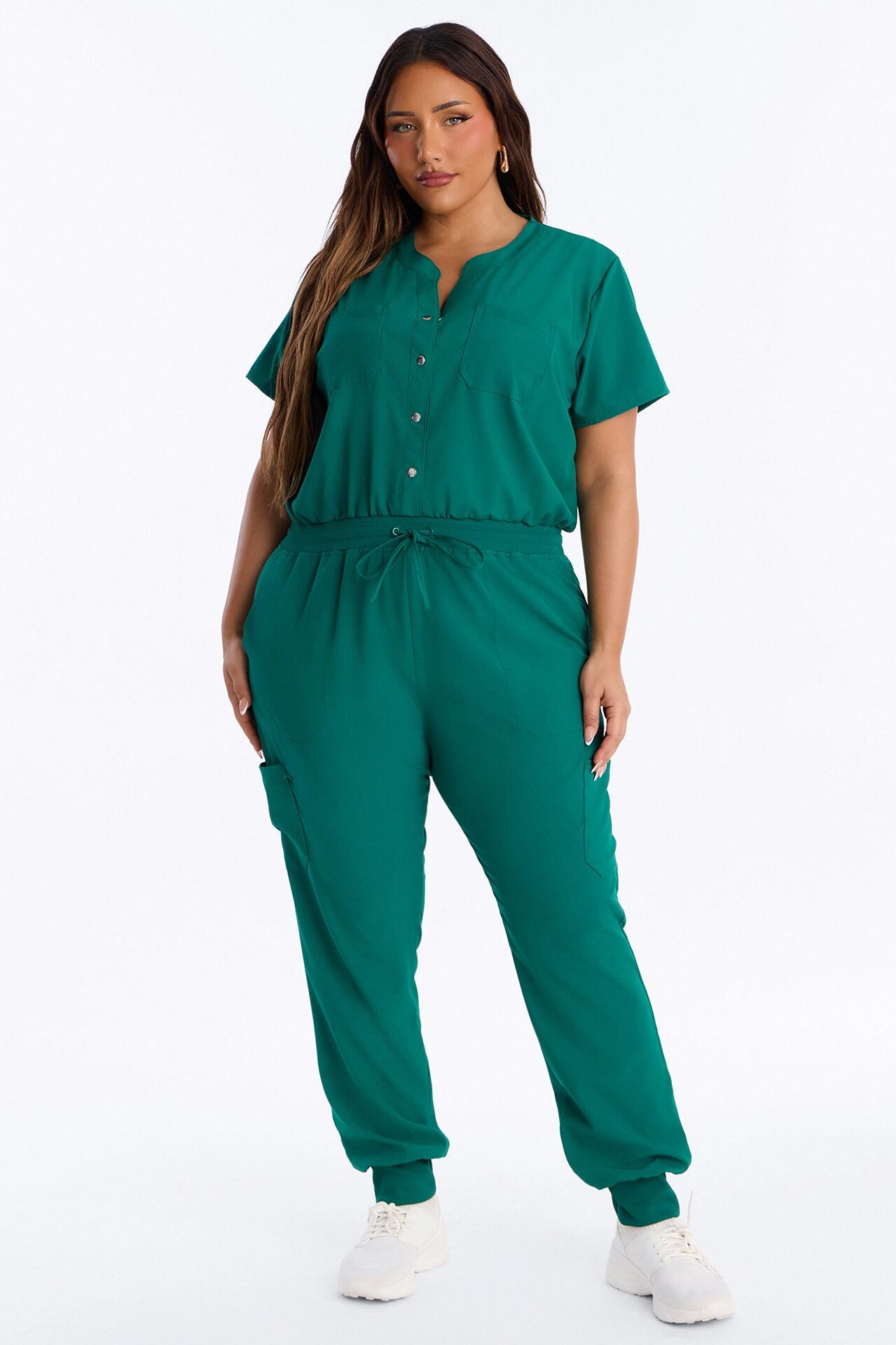 In Unison Uniform Jogger Scrub Jumpsuit With Snaps - Hunter