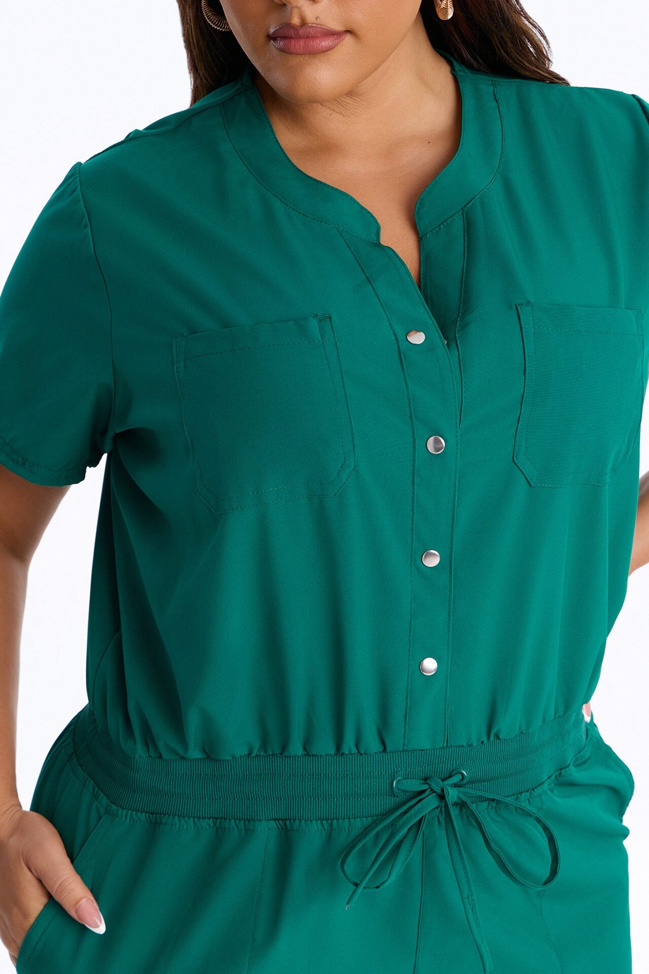 In Unison Uniform Jogger Scrub Jumpsuit With Snaps - Hunter