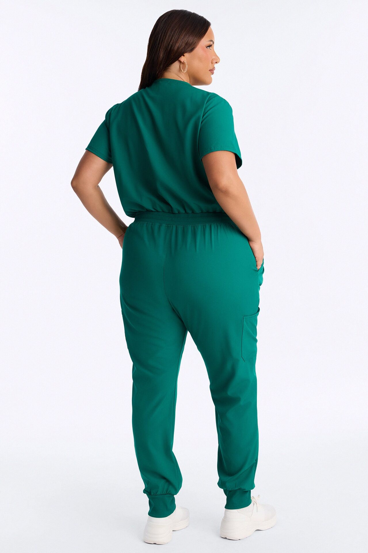 In Unison Uniform Jogger Scrub Jumpsuit With Snaps - Hunter
