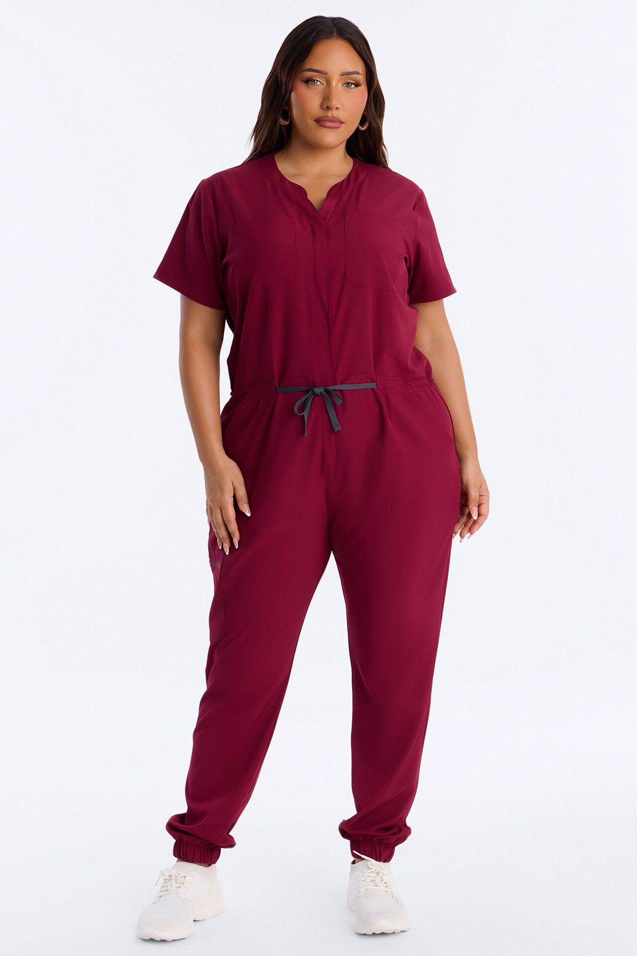 Prime Care Belted Uniform Scrub Jumpsuit - Wine