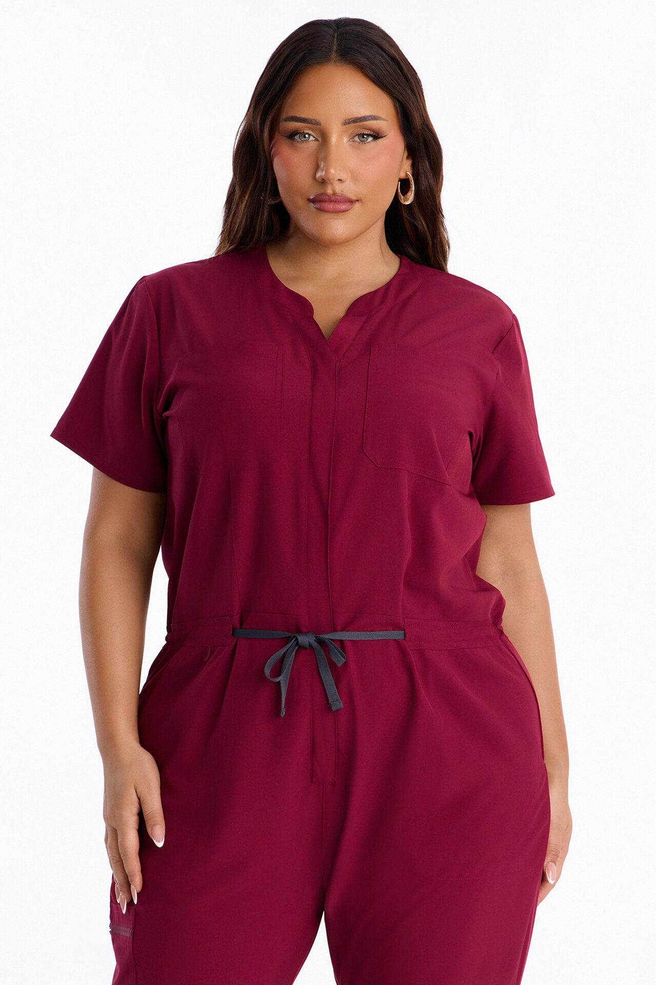 Prime Care Belted Uniform Scrub Jumpsuit - Wine
