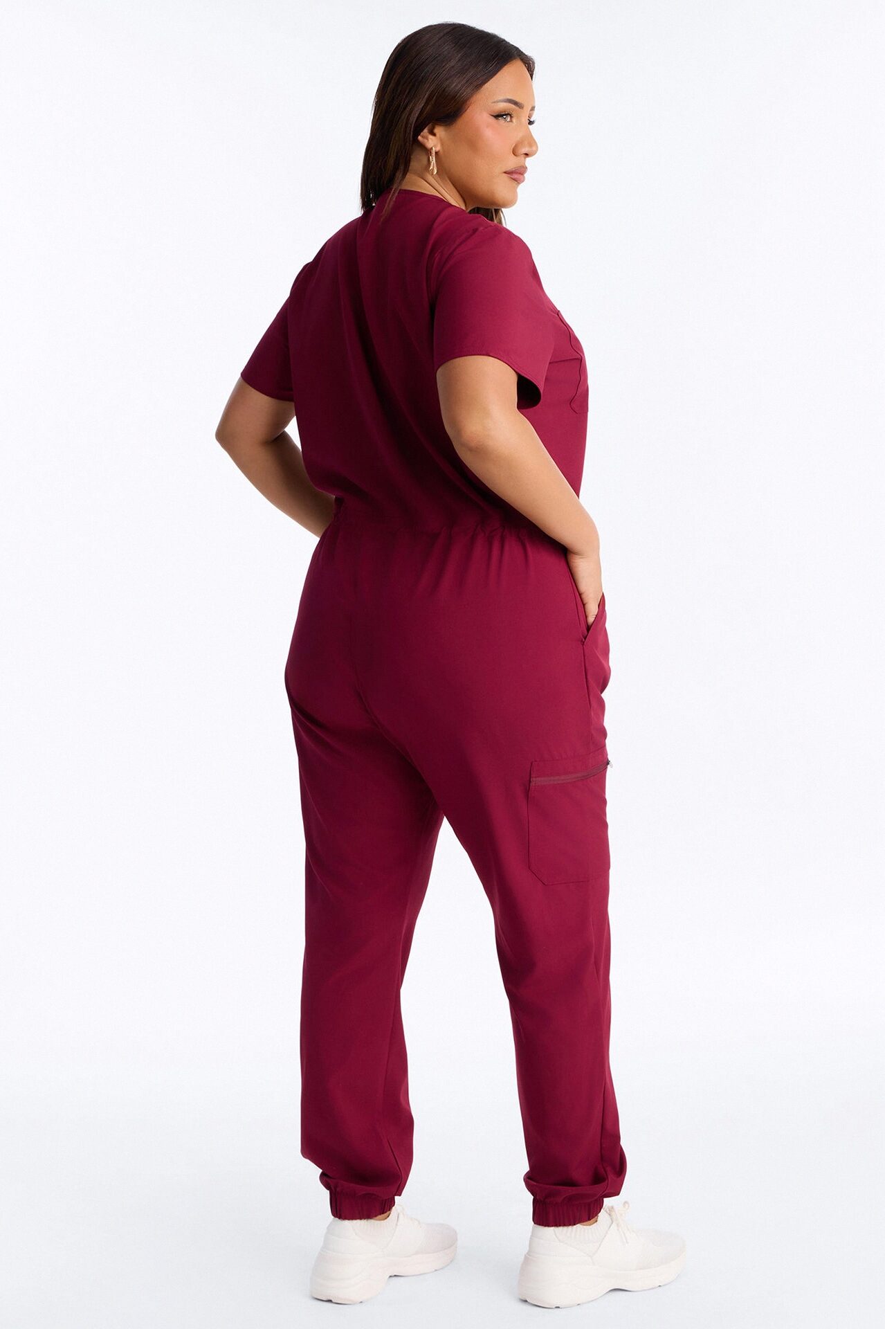 Prime Care Belted Uniform Scrub Jumpsuit - Wine