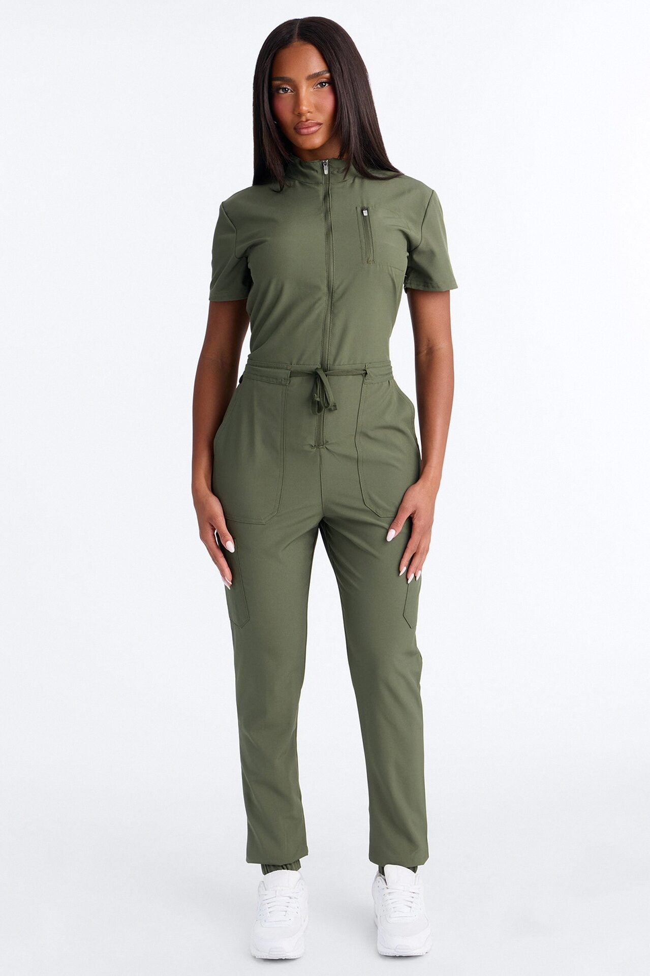 Standard Procedure Zip Up Jogger Uniform Scrub Jumpsuit - Olive