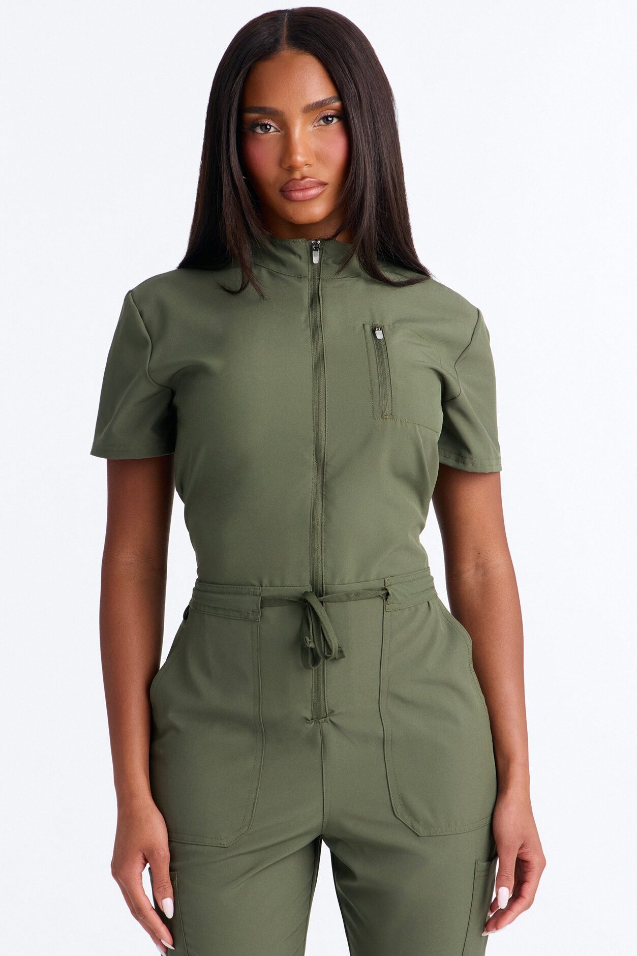 Standard Procedure Zip Up Jogger Uniform Scrub Jumpsuit - Olive