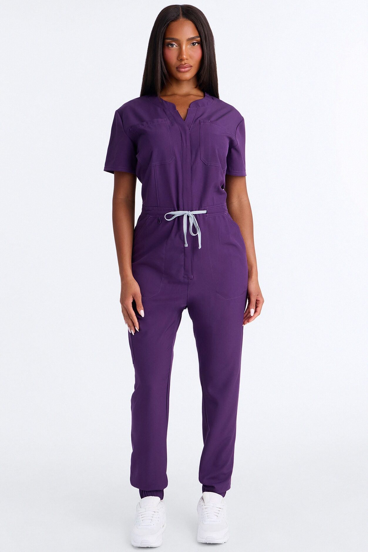Prime Care Belted Uniform Scrub Jumpsuit - Eggplant