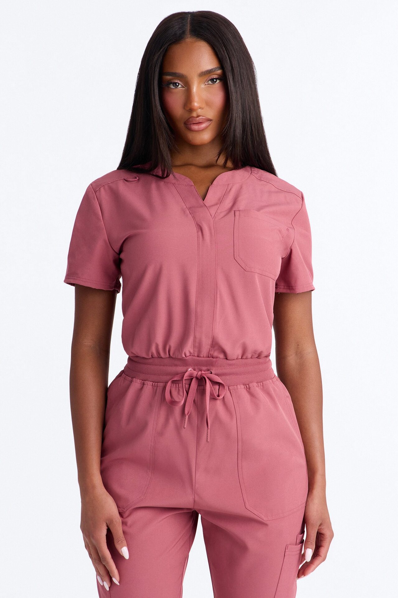 Full Shift Stretch Jogger Scrub Uniform Jumpsuit - Rose