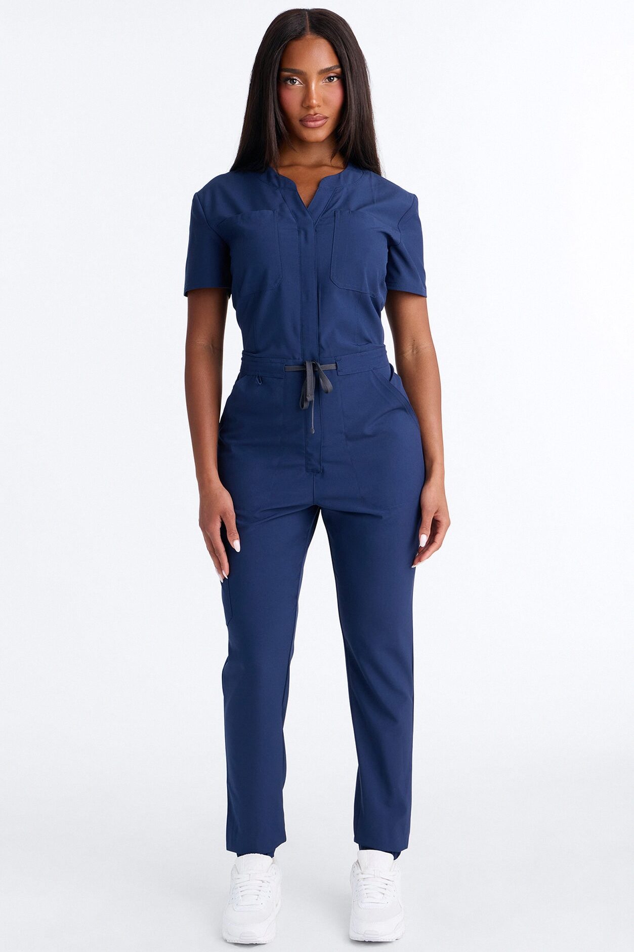 Prime Care Belted Uniform Scrub Jumpsuit - Navy