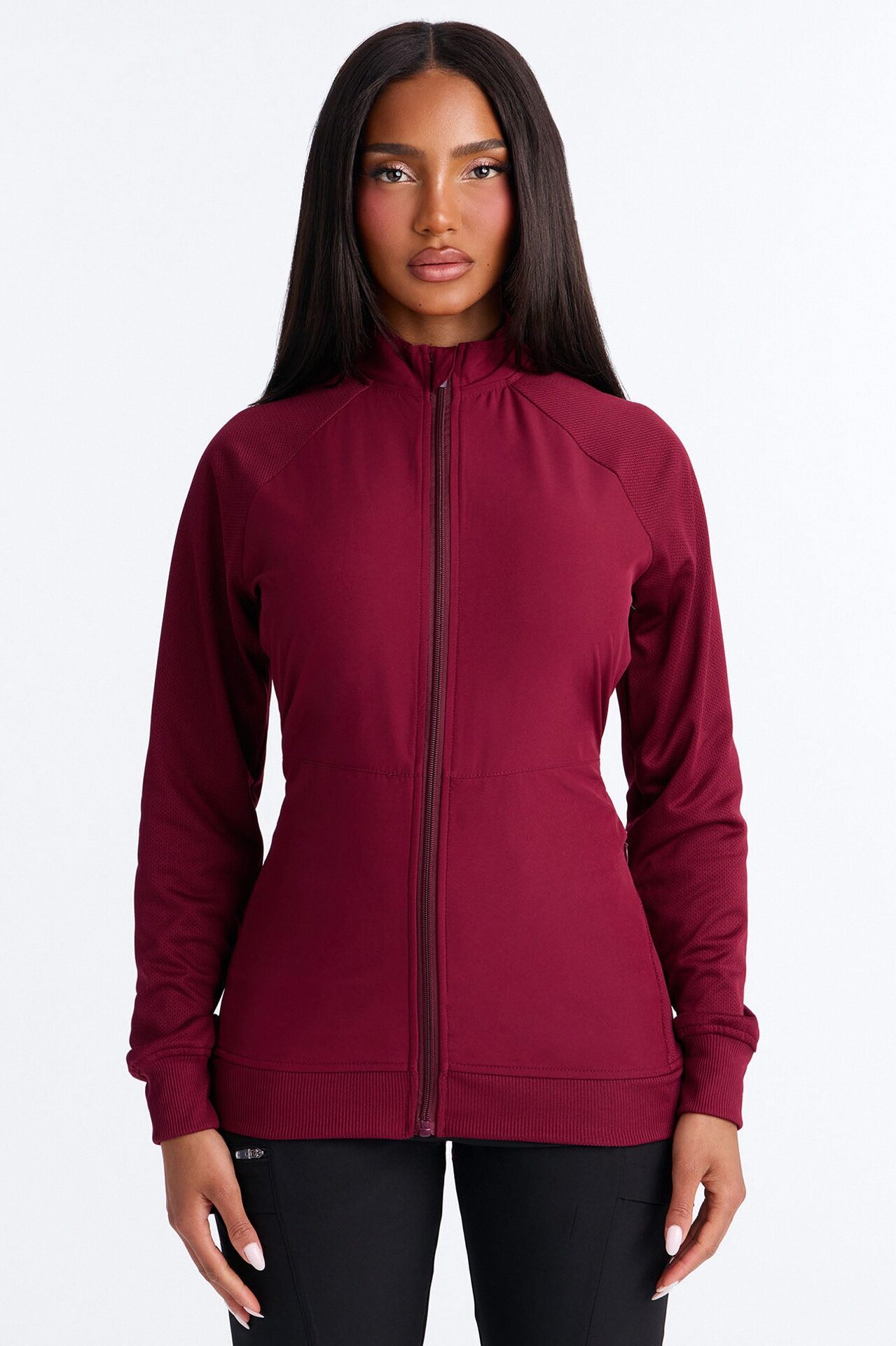 Full Shift Stretch Scrub Uniform Zip Up Jacket - Wine
