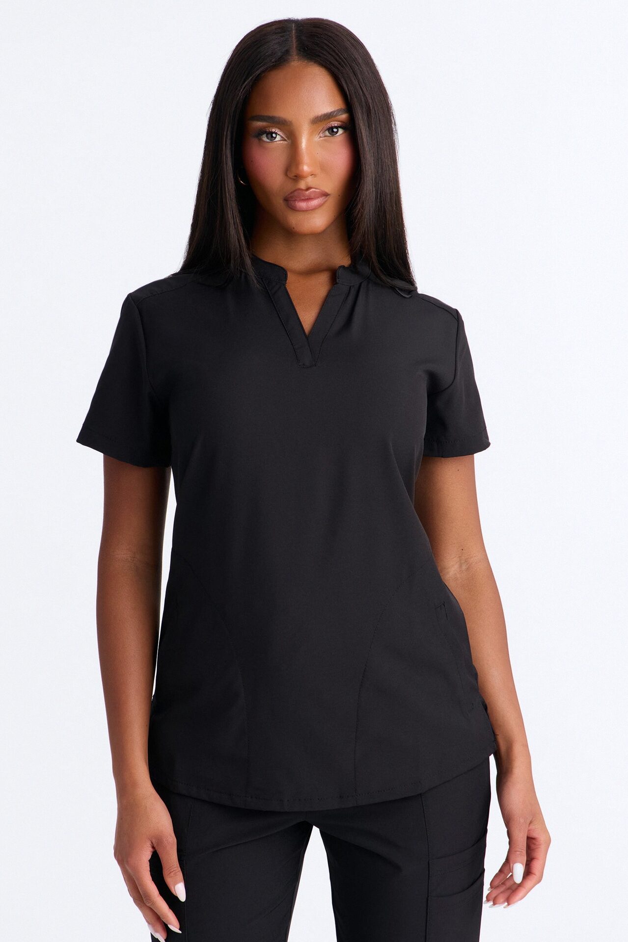 Calm Energy Reflective Piping Uniform Scrub Top - Black