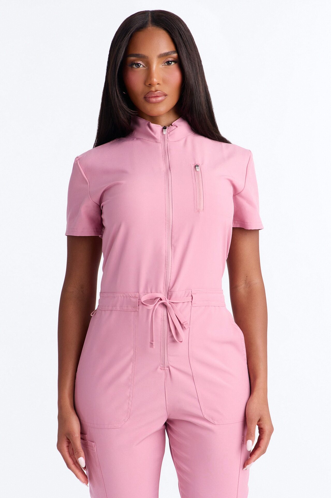 Standard Procedure Zip Up Jogger Uniform Scrub Jumpsuit - Mauve