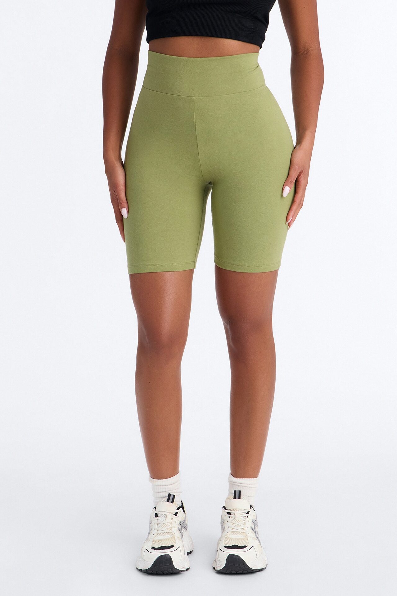 Quinn High Rise Everyday Cotton Biker Short 7″ - Moss