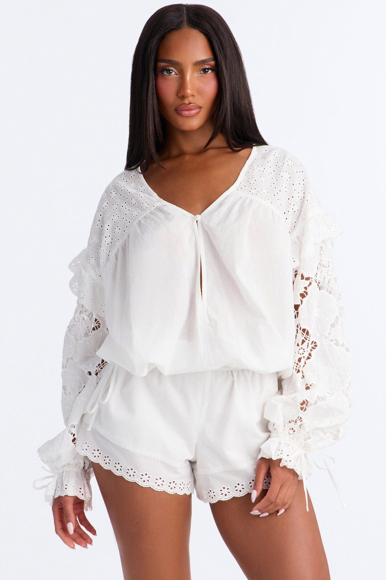 St Tropez Morning Eyelet Flowy Romper - White