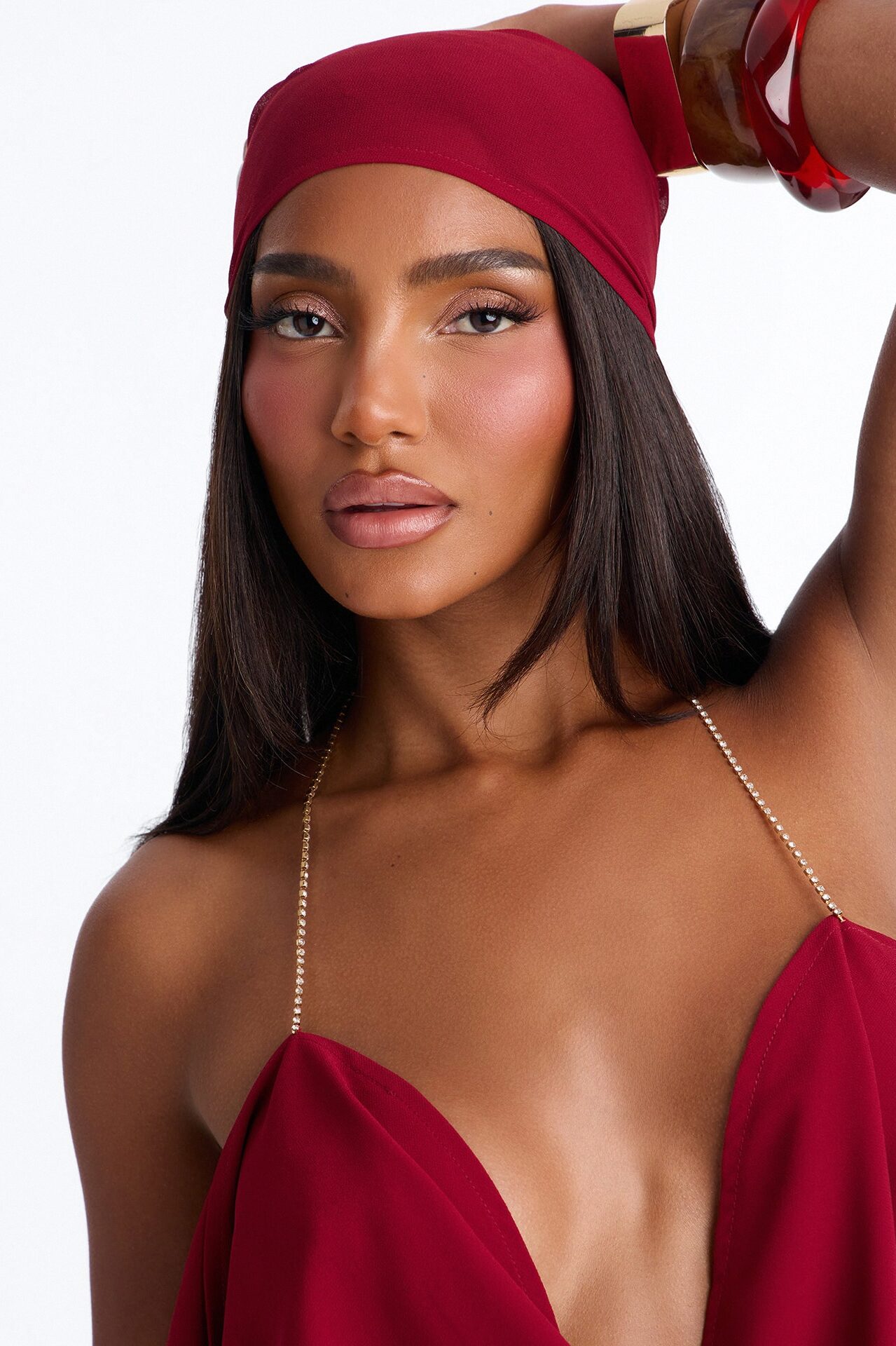 Baddie Energy Head Wrap Top 2 Piece Set - DarkRed