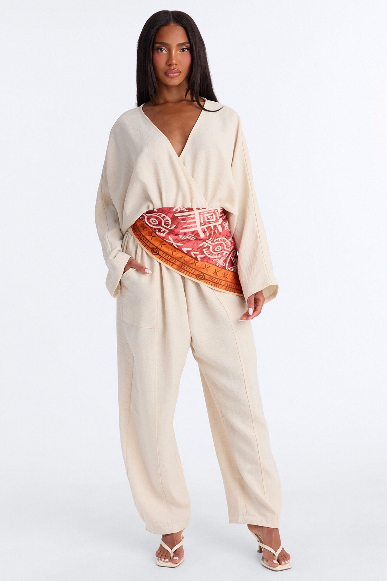Winnie 2 Piece Waist Scarf Jumpsuit - Natural