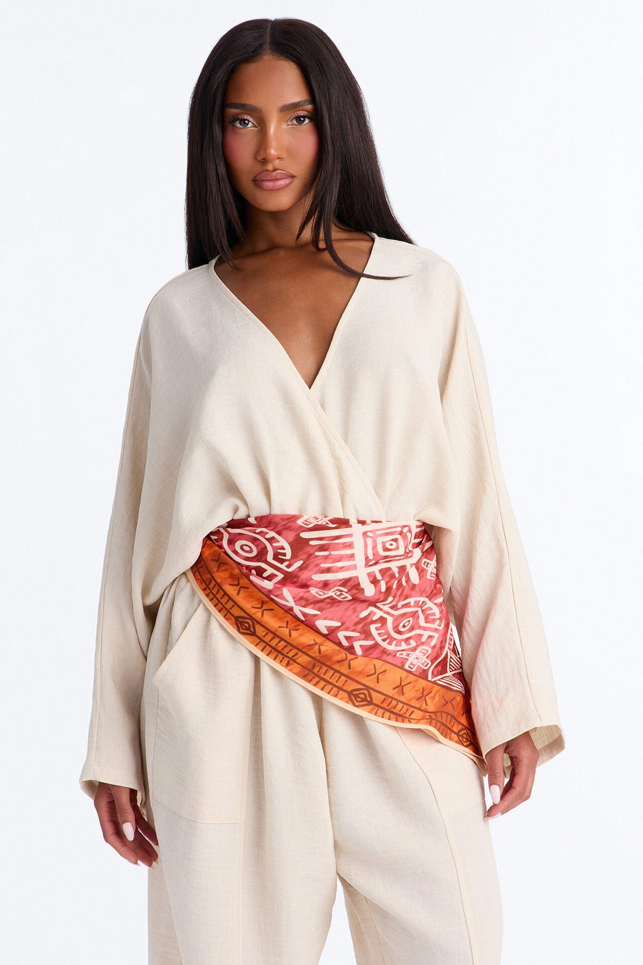 Winnie 2 Piece Waist Scarf Jumpsuit - Natural