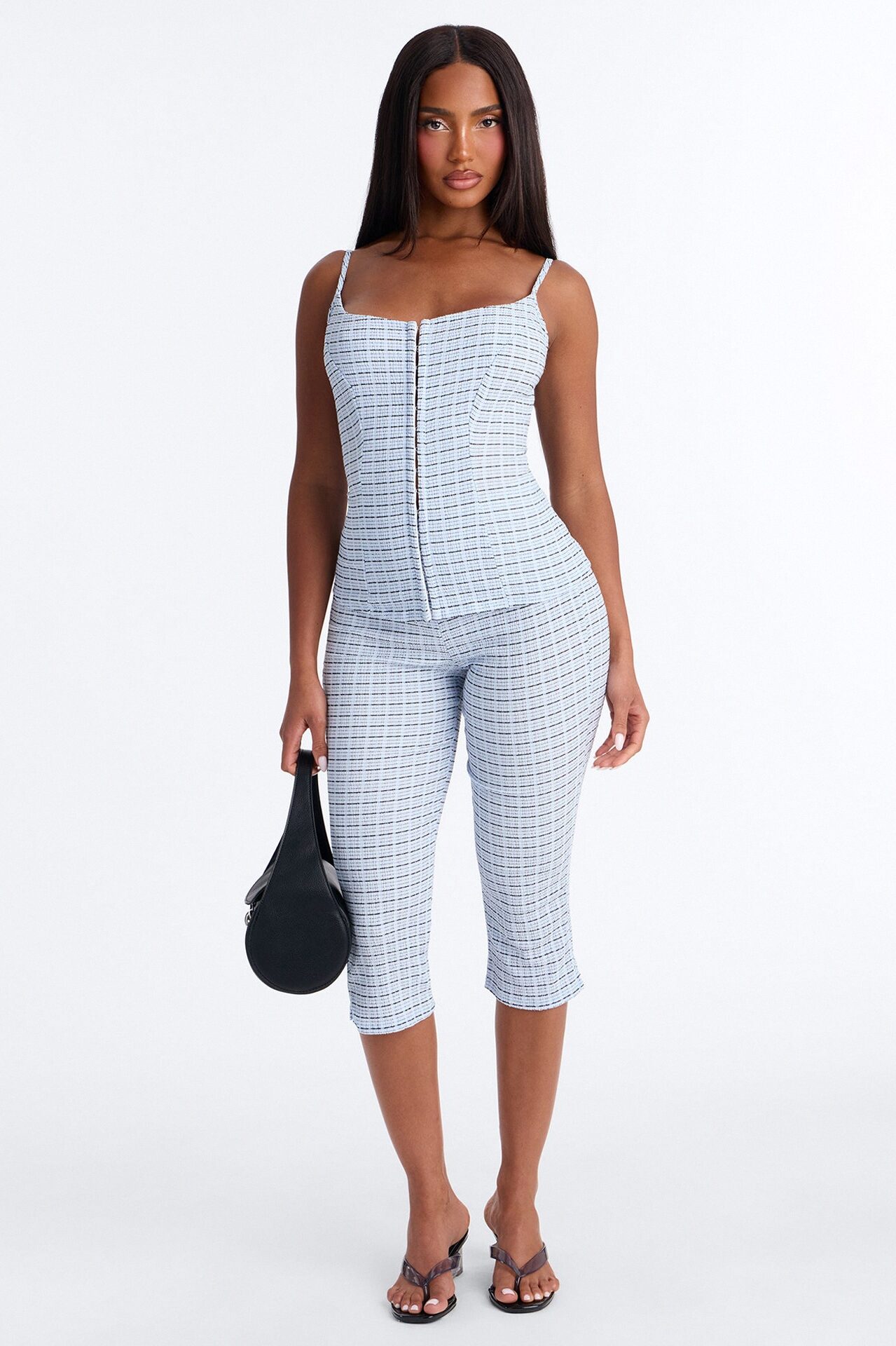 Priscilla Textured Hook & Eye Tank Top - Blue