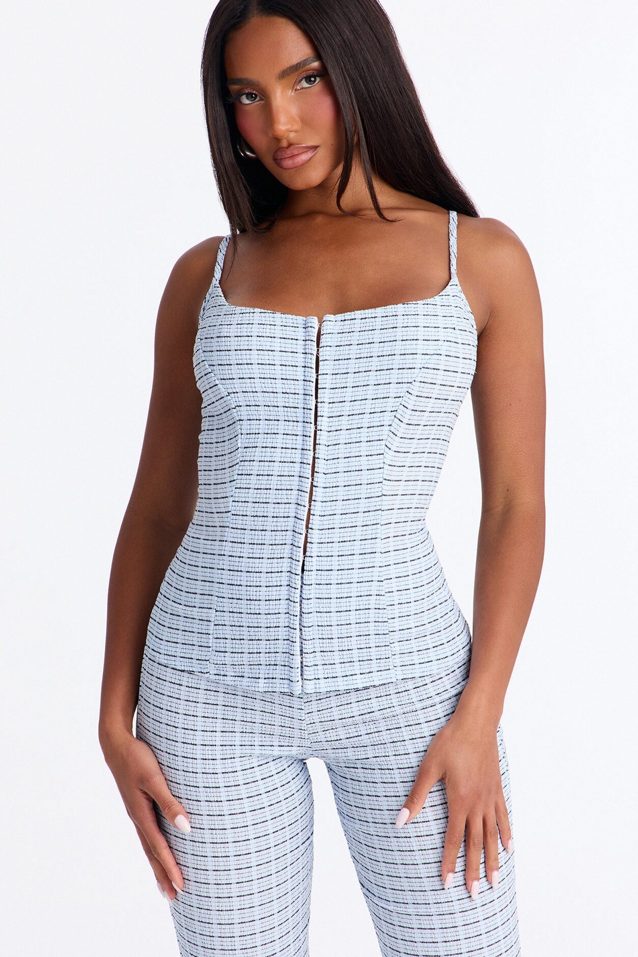 Priscilla Textured Hook & Eye Tank Top - Blue