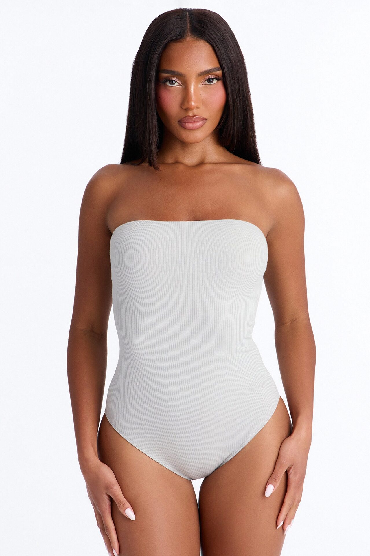 Demi Double Lined Tube Bodysuit - Light Grey