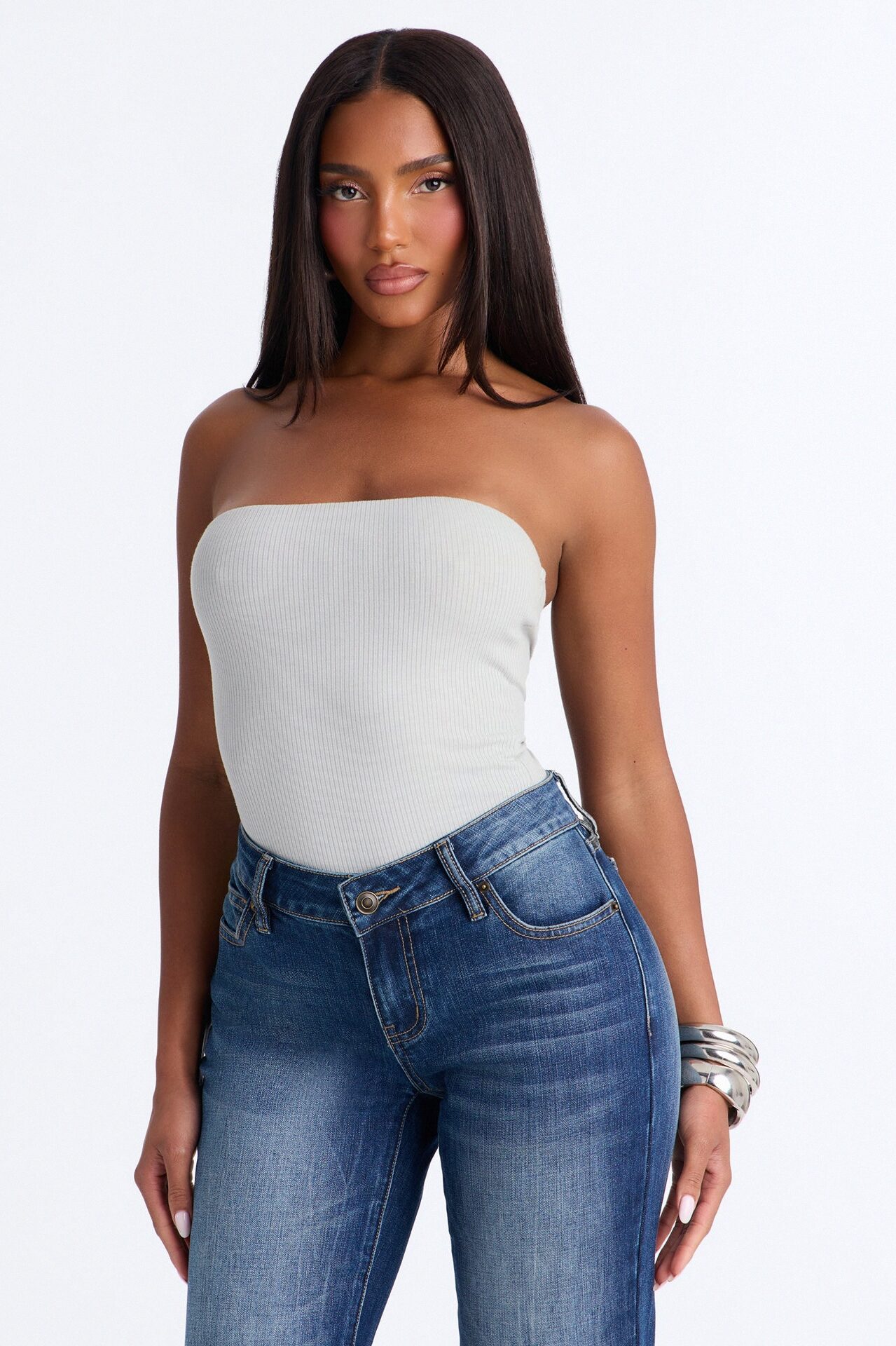 Demi Double Lined Tube Bodysuit - Light Grey