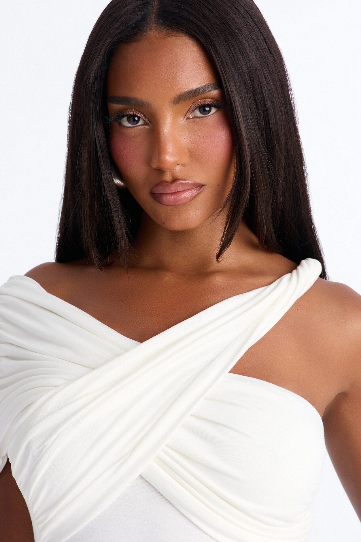 Gia Off Shoulder Twist Ruched Bodysuit - Ivory