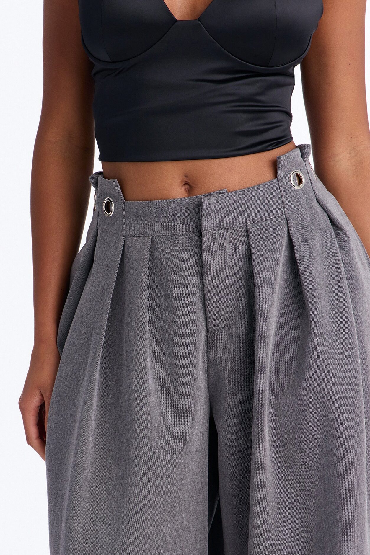 Magnolia Mid Rise Wide Leg Hardware Trouser - Charcoal