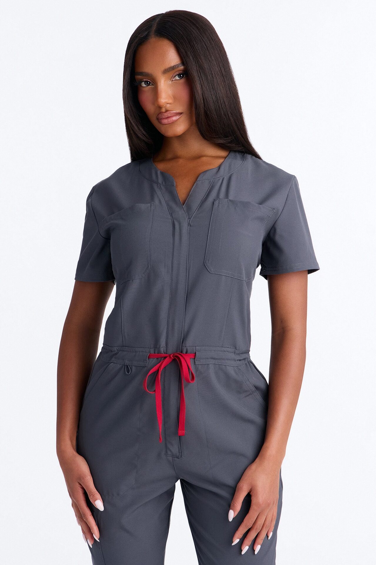 Prime Care Belted Uniform Scrub Jumpsuit - Charcoal