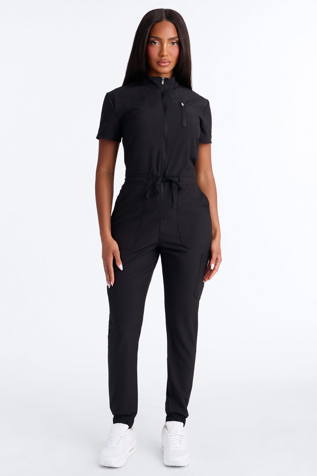 Standard Procedure Zip Up Jogger Uniform Scrub Jumpsuit - Black