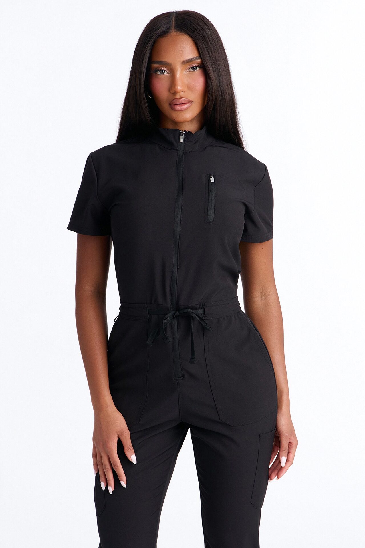 Standard Procedure Zip Up Jogger Uniform Scrub Jumpsuit - Black