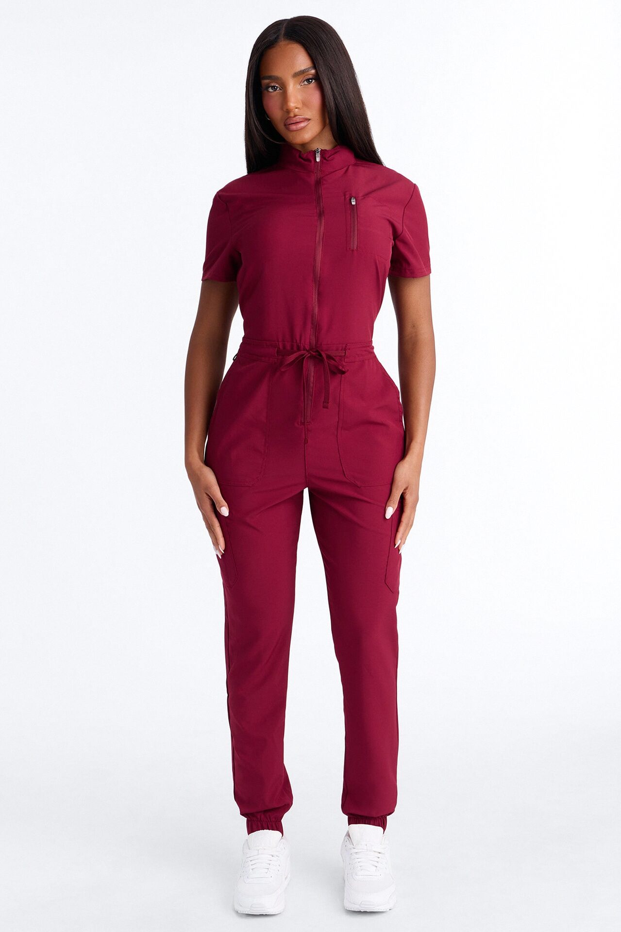 Standard Procedure Zip Up Jogger Uniform Scrub Jumpsuit - Wine