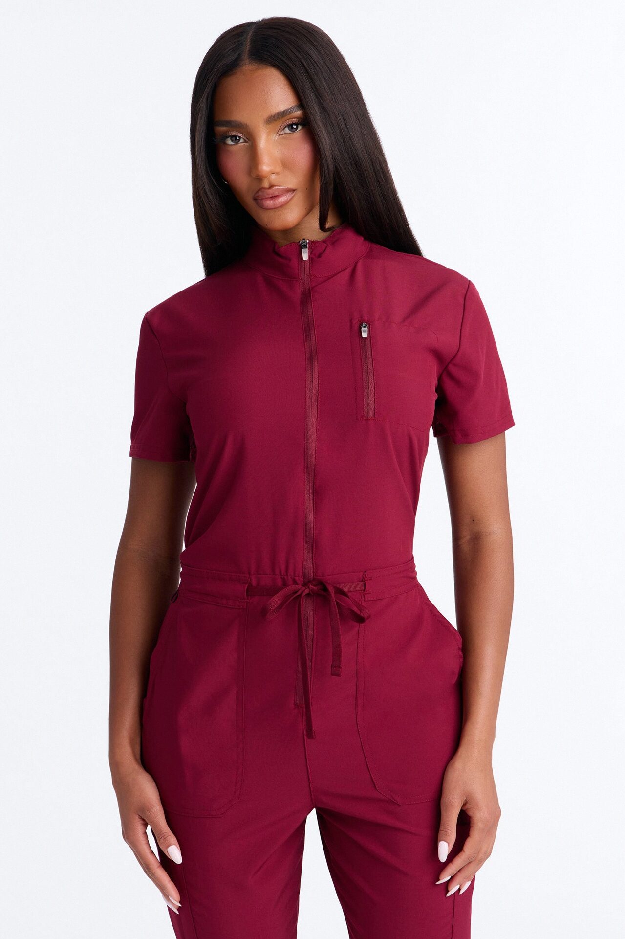 Standard Procedure Zip Up Jogger Uniform Scrub Jumpsuit - Wine