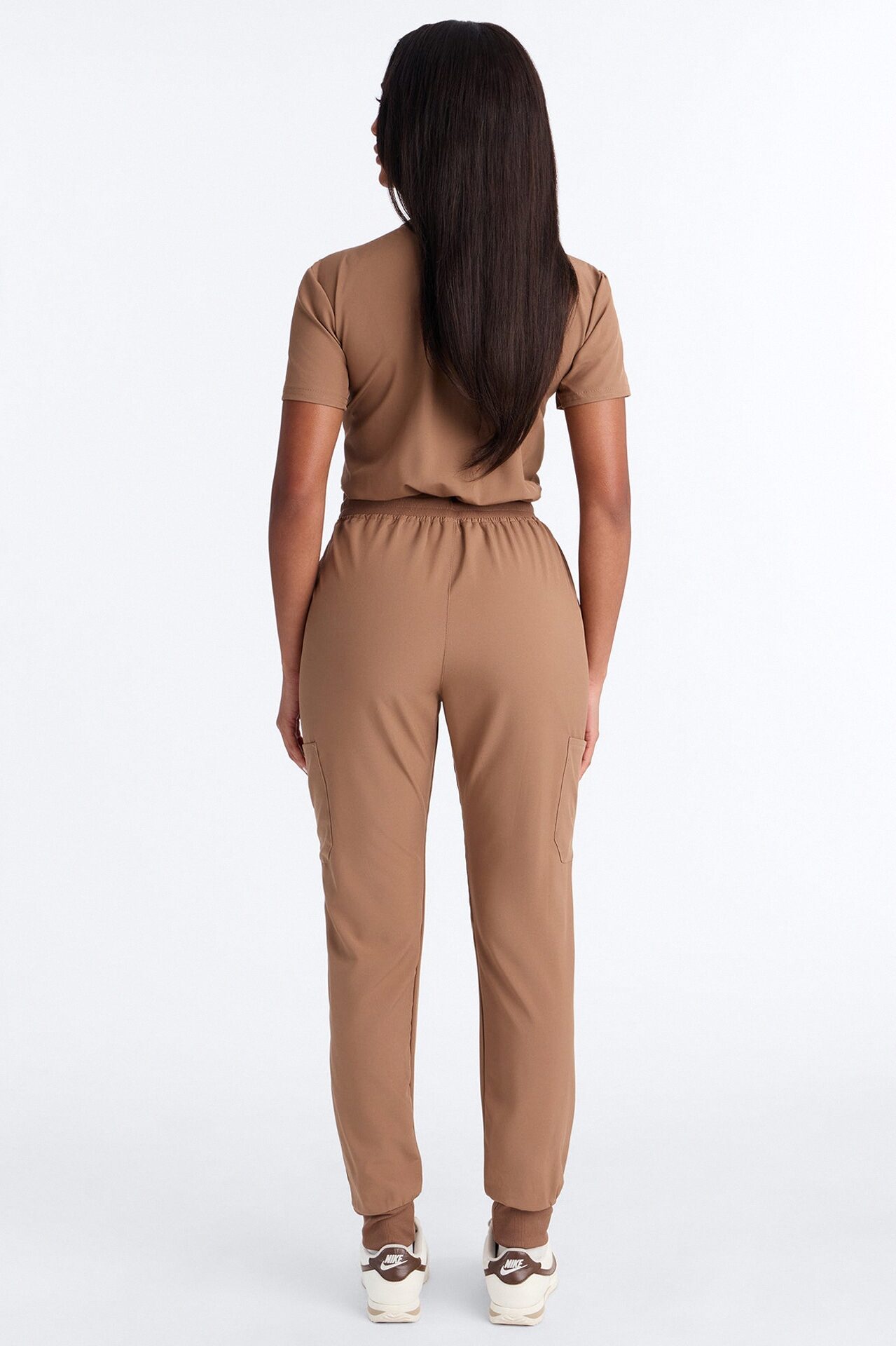 In Unison Uniform Jogger Scrub Jumpsuit With Snaps - Mocha