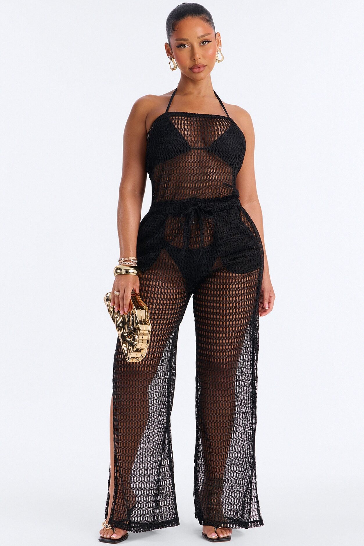 Sunny Shores Metallic Strapless Cover Up Jumpsuit - Black