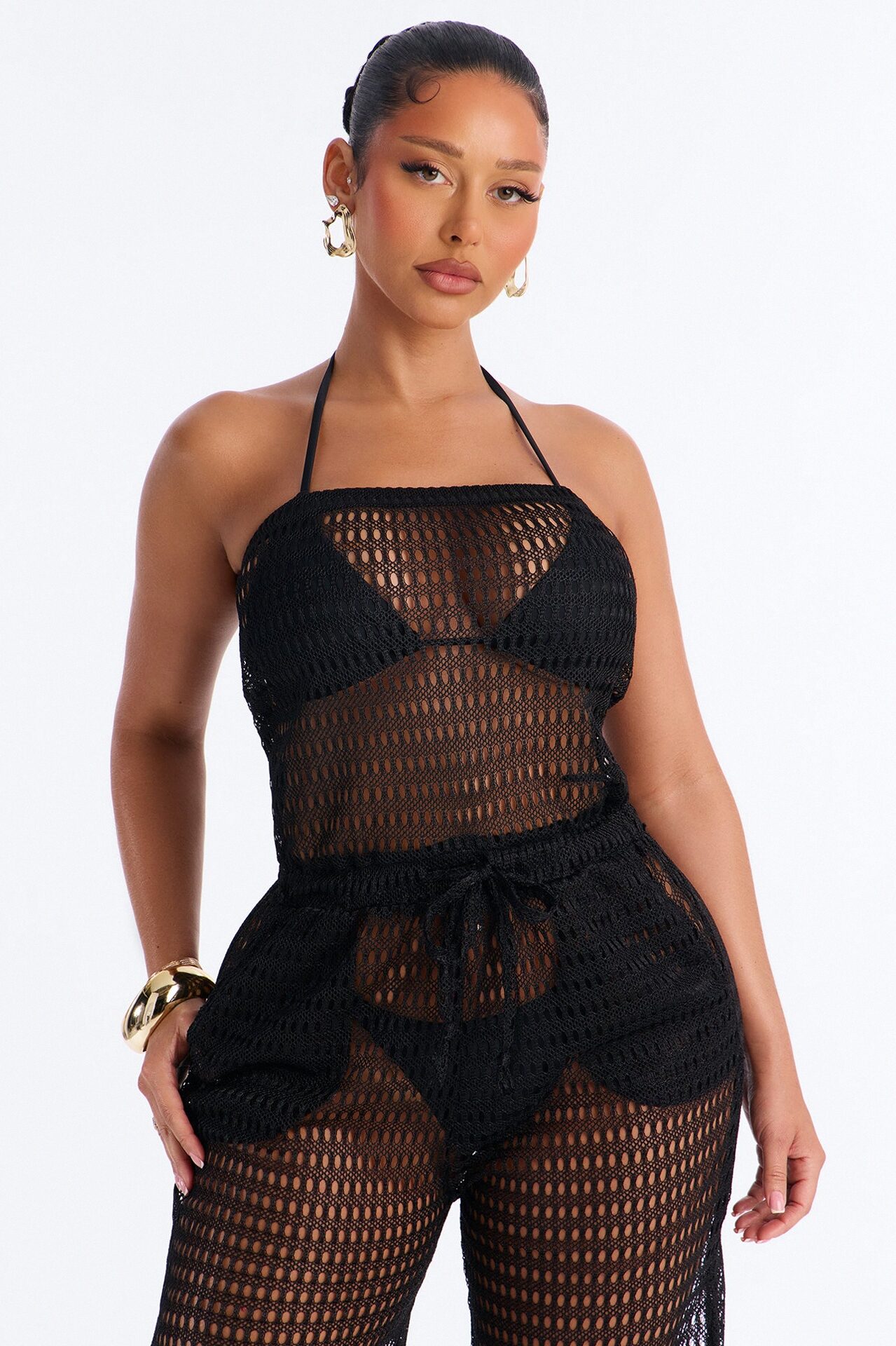 Sunny Shores Metallic Strapless Cover Up Jumpsuit - Black