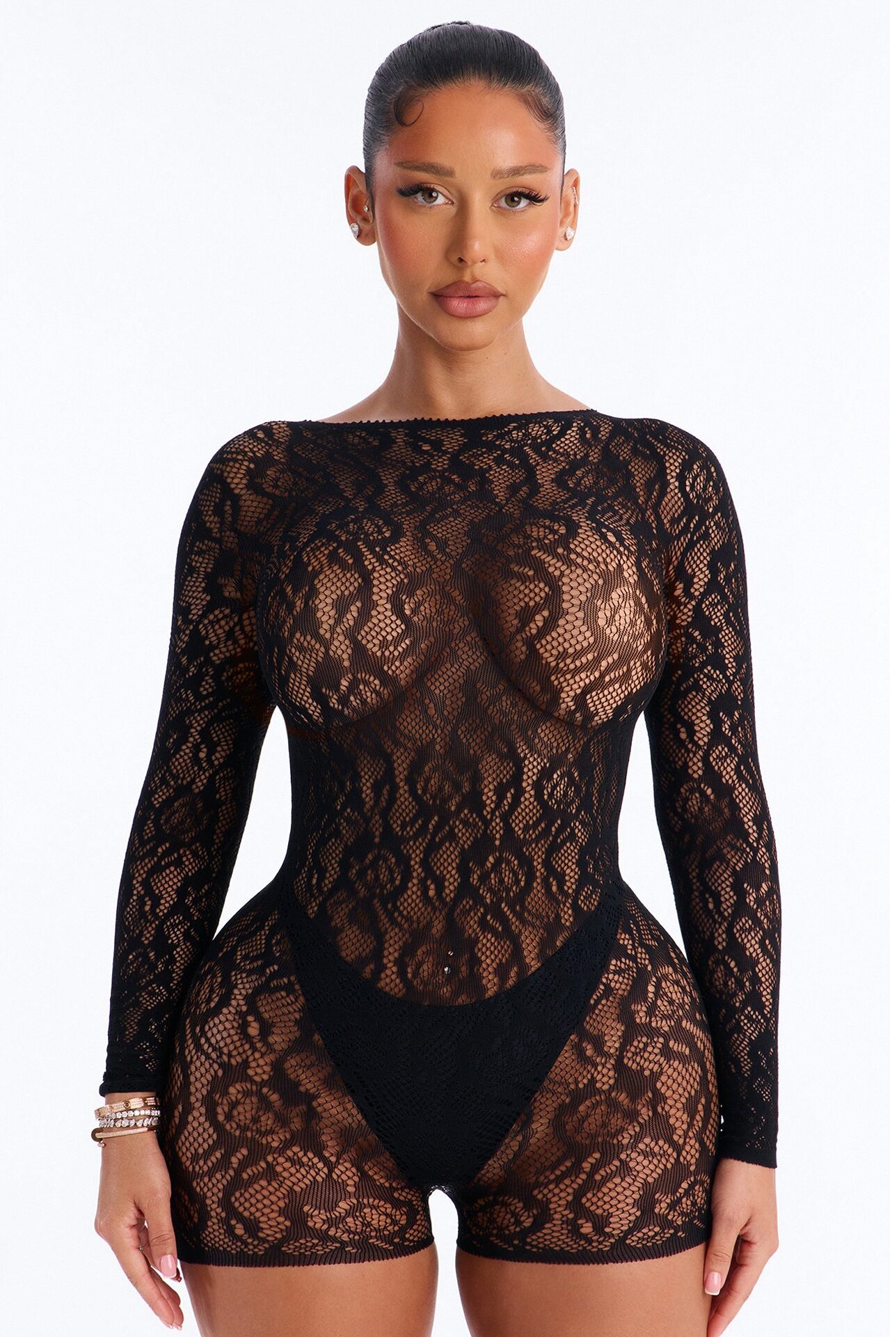Hold Me Tight Lace Romper Bodystocking - Black