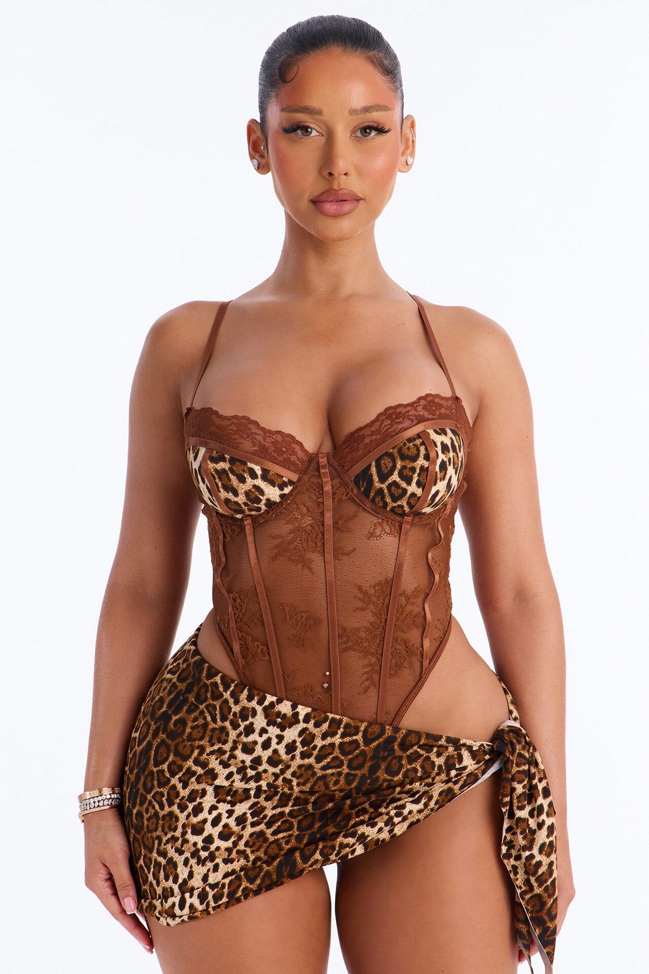 Holly Leopard Teddy With Matching Wrap Skirt - Brown/combo