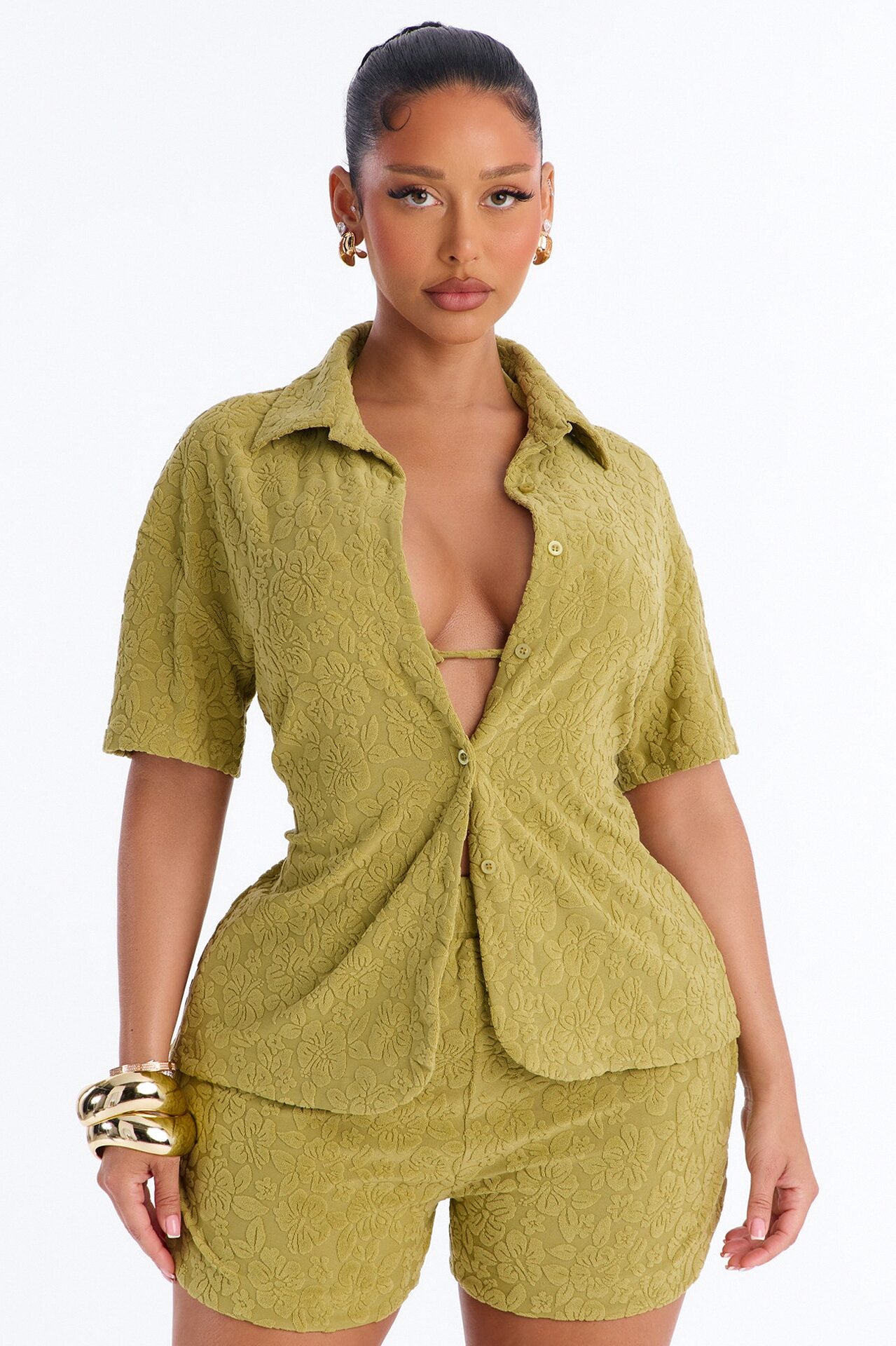 Your One And Only Bikini And Coverup Short Set - Olive