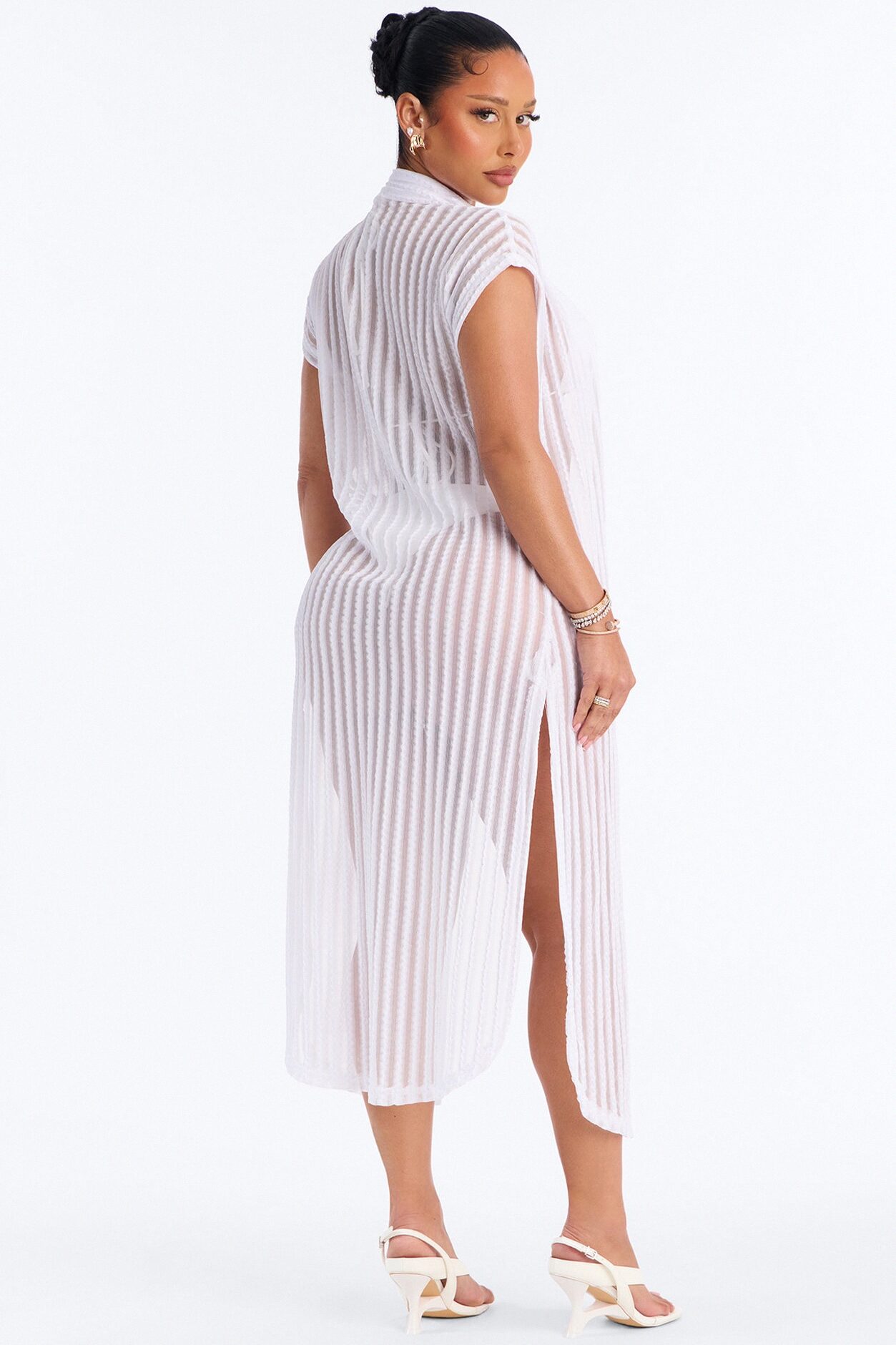 Island Breeze Mesh Midi Button Up Cover Up - White