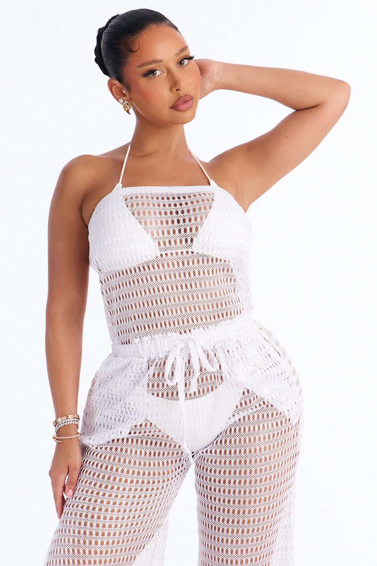 Sunny Shores Metallic Strapless Cover Up Jumpsuit - White