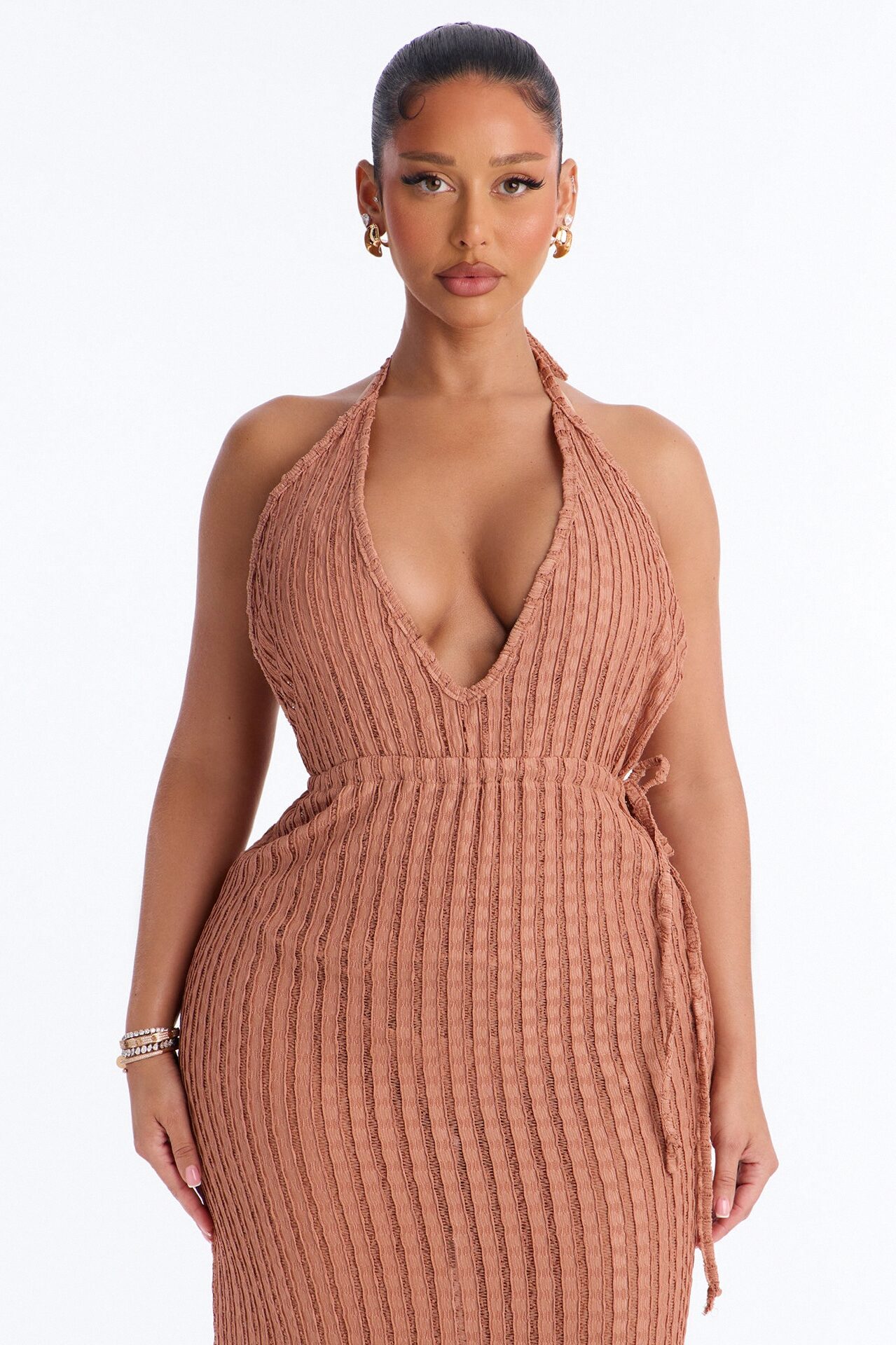 Seaside Vacation Side Slits Cover Up Dress - Mocha