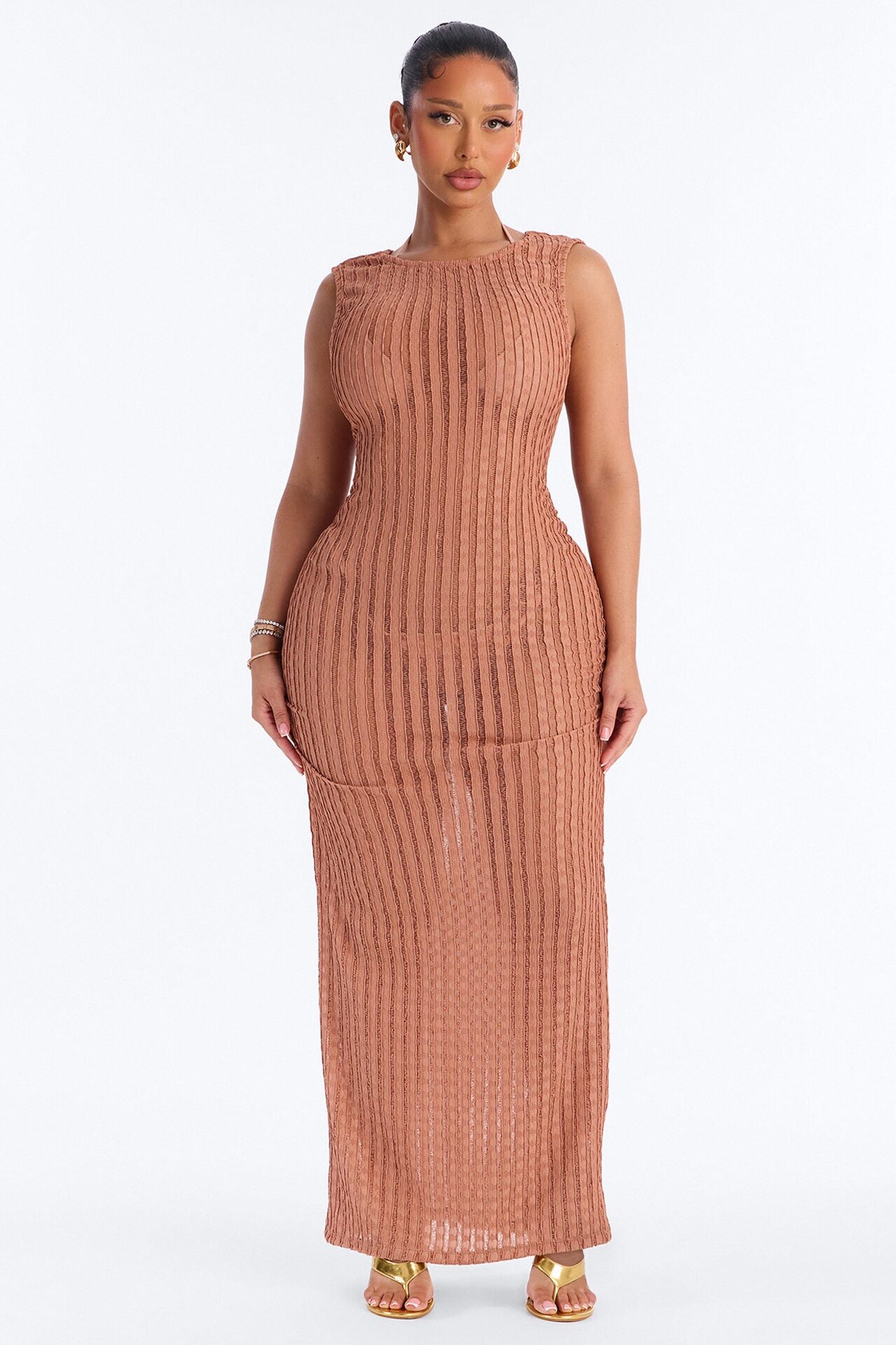 Seaside Vacation Back Cowl Cover Up Dress - Mocha