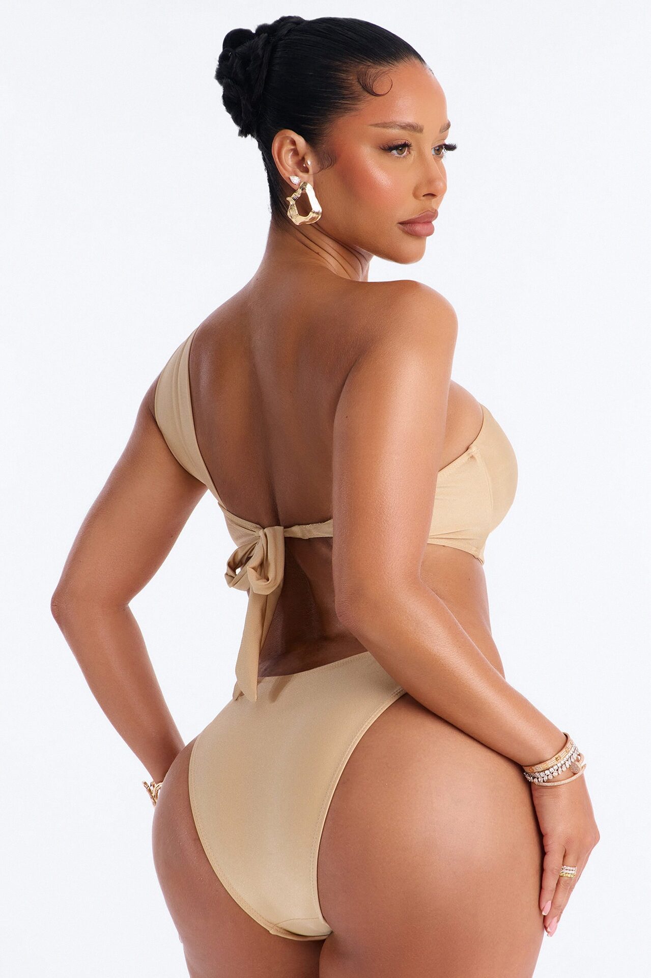 Renny Twisted 3 Piece Bandeau Bikini & Sarong Set - Champagne