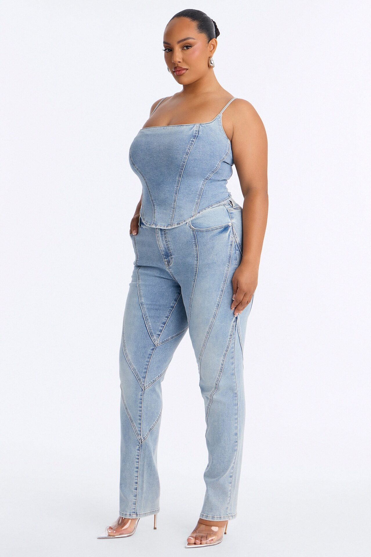 Metro Muse Denim Pant Set - Light Wash