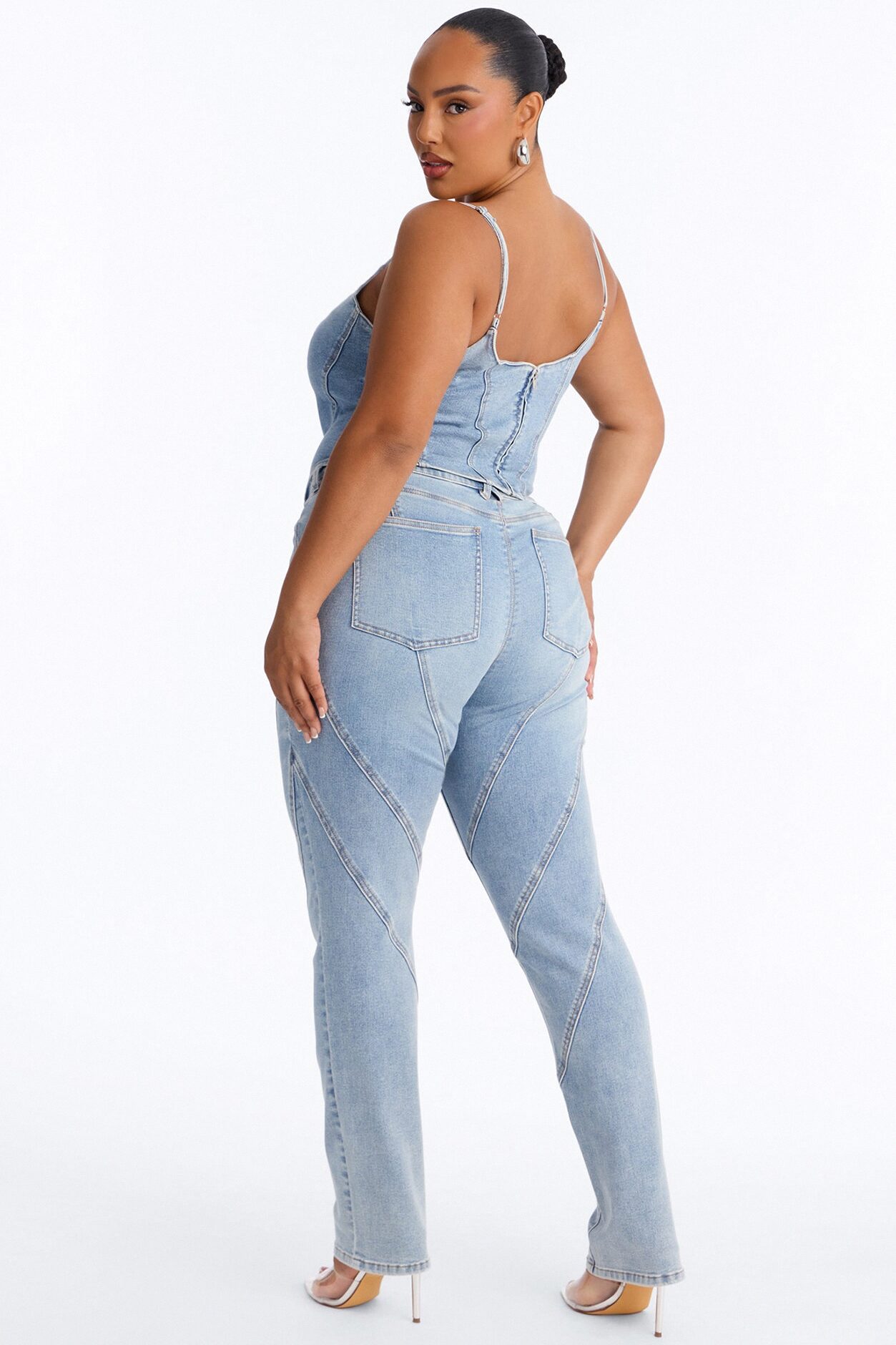 Metro Muse Denim Pant Set - Light Wash