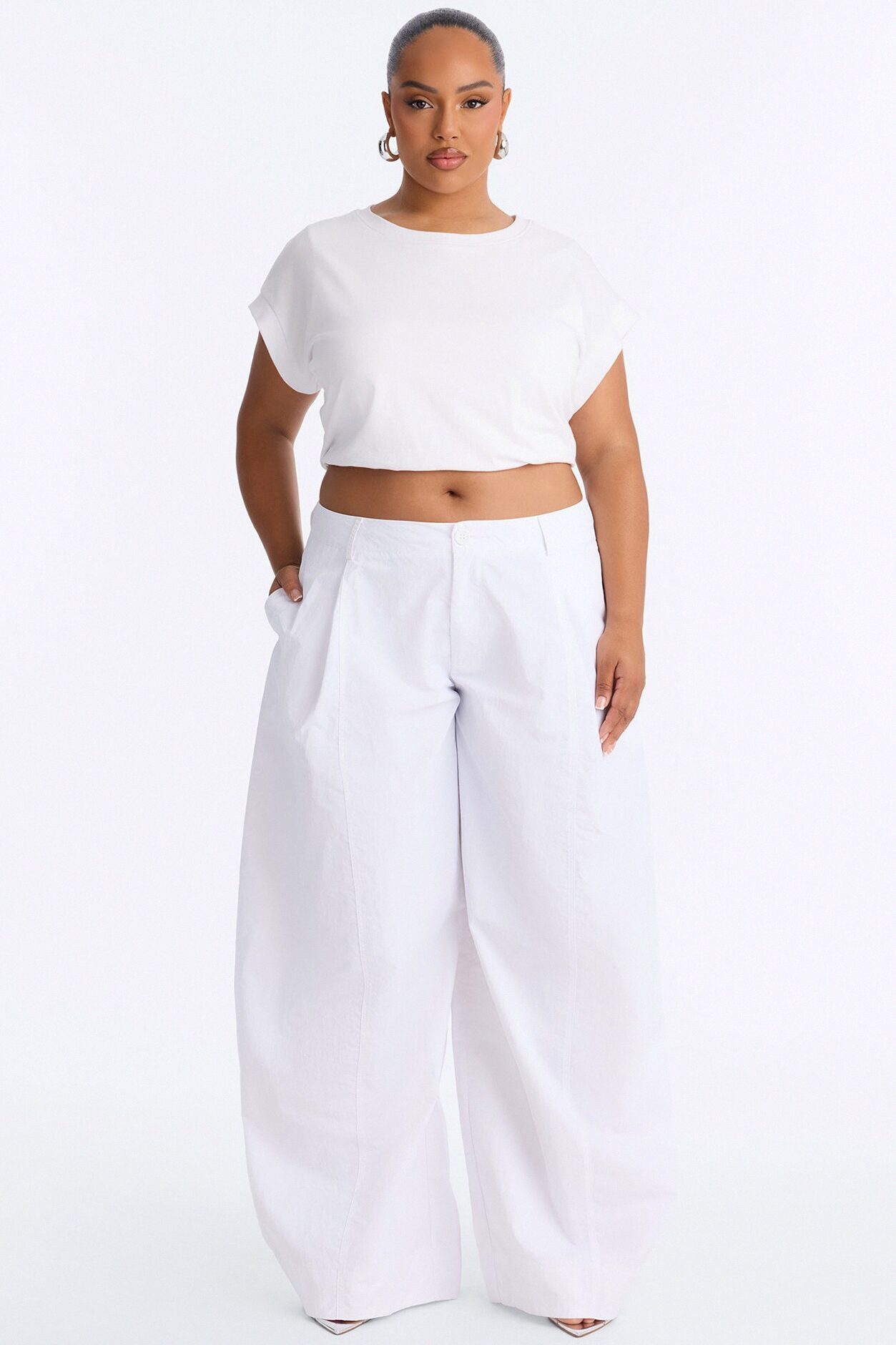 Brooke Barrel Leg Windbreaker Pant - White