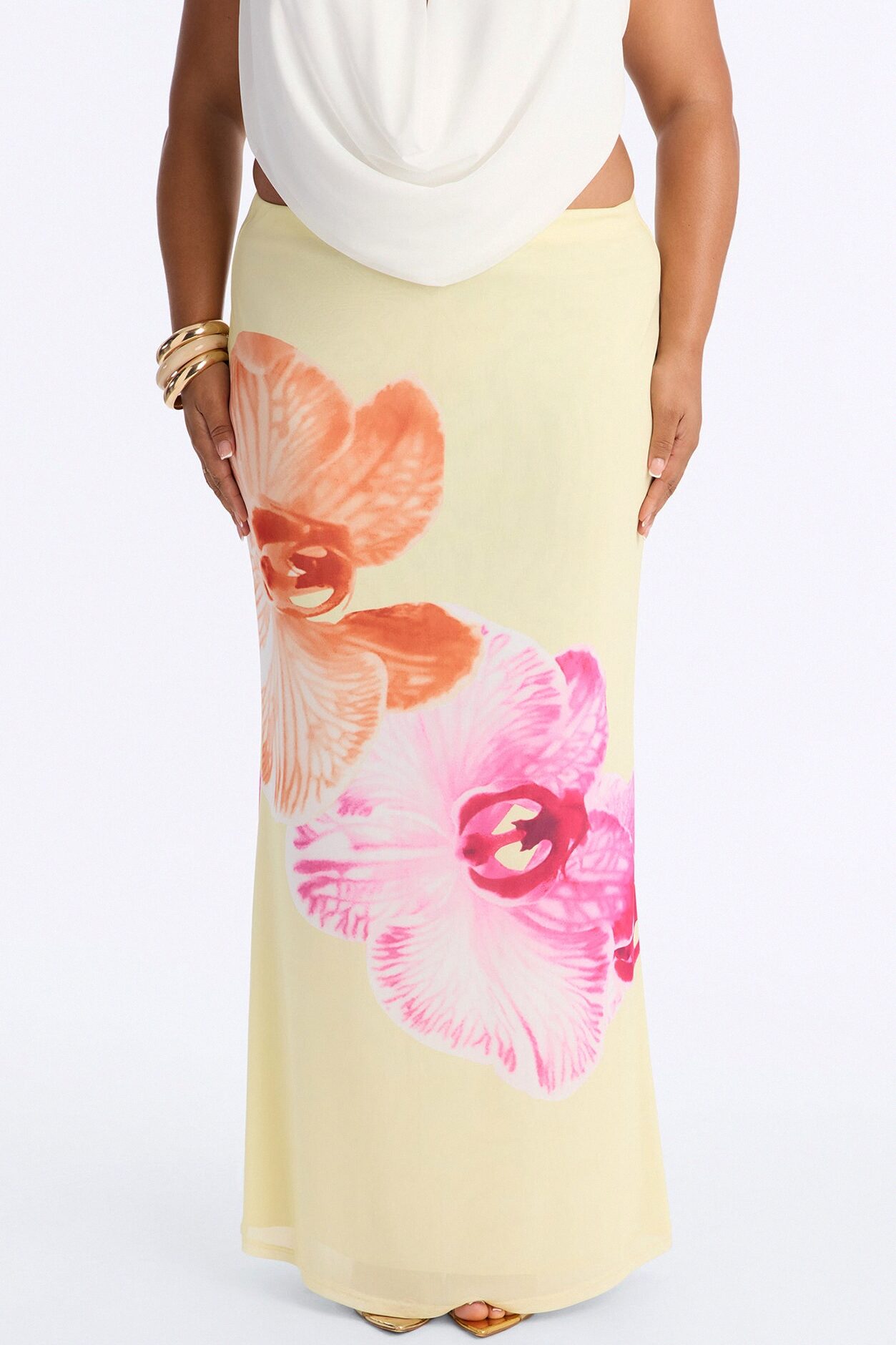 Isla Floral Mesh Maxi Skirt - Yellow/combo